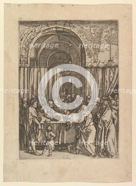 High priest refusing sacrificial lamb from Joachim, after Dürer, ca. 1500-1534. Creator: Marcantonio Raimondi.