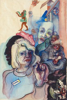 Self-portrait (in fantastic company), 1931. Creator: Lohse-Wächtler, Elfriede (1899-1940).