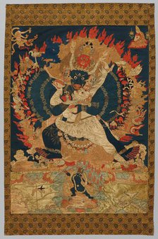 Embroidery: Yama and Consort, 18th-19th century. Creator: Unknown.