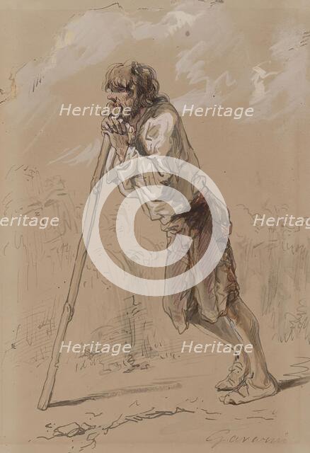 Peasant Leaning on a Stick, 1859-1865. Creator: Paul Gavarni.