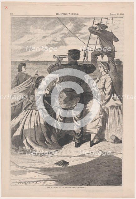 The Approach of the British Pirate "Alabama" (Harper's Weekly, Vol. VII), April 25, 1863. Creator: Unknown.