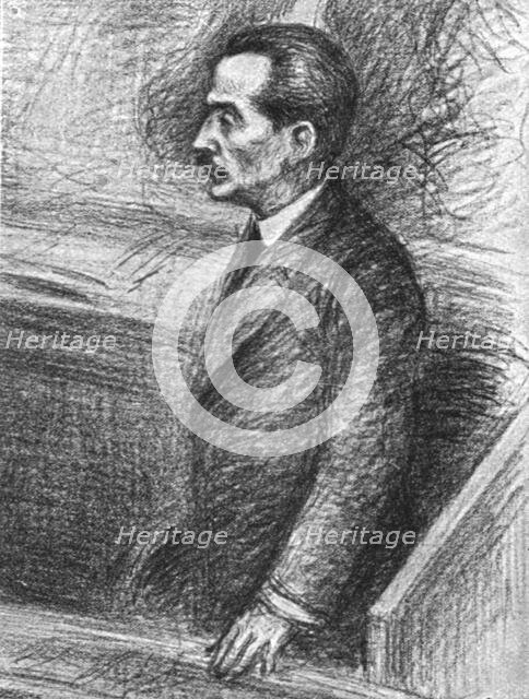 'Le defaitisme et les grands proces; le proces Malvy; M Malvy pendant l'interrogatoire', 1918. Creator: Unknown.