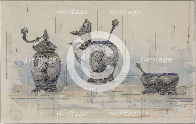 Design for a pepper mill, a mustard pot and a salt cellar, 1892. Creator: Theodorus Karel Lodewijk Sluyterman.