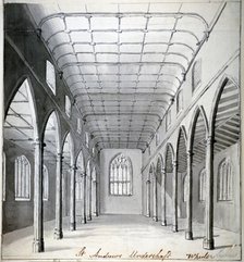 Interior view of the Church of St Andrew Undershaft, Leadenhall Street, London, c1820(?). Artist: Wheeler