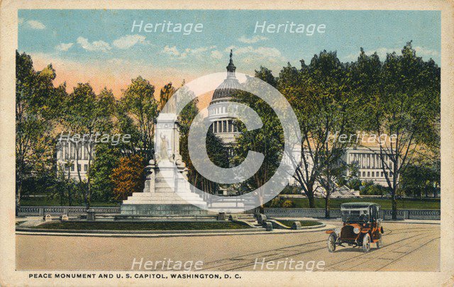 Peace Monument and U.S. Capitol, Washington, DC, c1910. Artist: Unknown