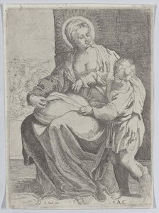 The Virgin seated holding a pillow on her lap with the young Christ standing at right..., 1580-1600. Creator: Annibale Carracci.