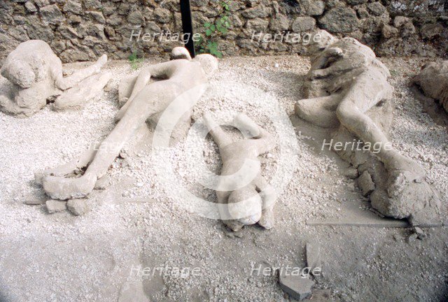 Casts of victims of eruption of Vesuvius in AD79, Pompeii, Italy, c20th century. Creator: Unknown.