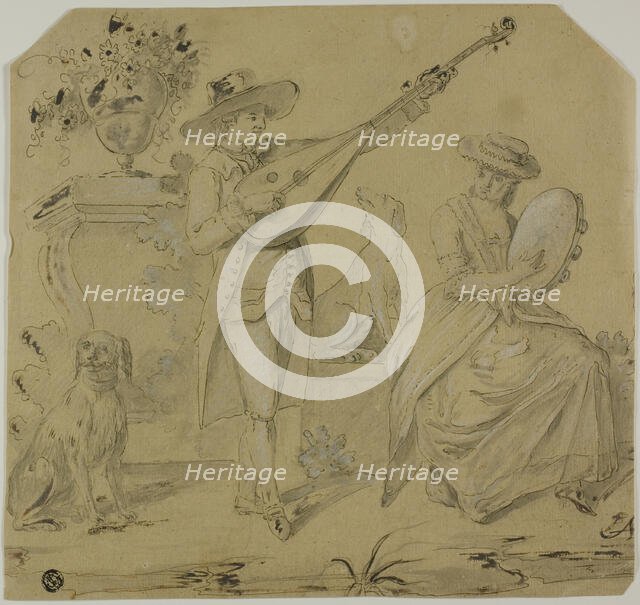 Man Playing Lute and Woman Playing Tamborine, n.d. Creator: Unknown.