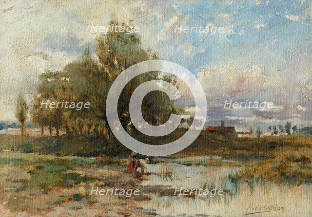 Landscape with pond, 1890-1900. Creator: Felicián Moczik.