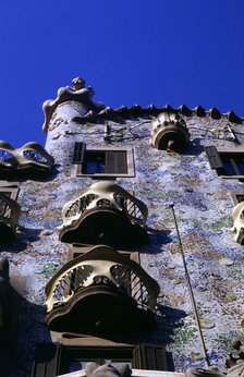 Casa Batllo, designed by Antoni Gaudí. Detail of the balconies on the façade.