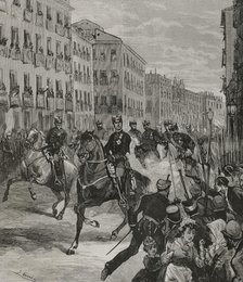 First attempt on Alfonso XII's life, as he was parading through the streets of Madrid...25 October 1 Creator: Bernardo Rico.