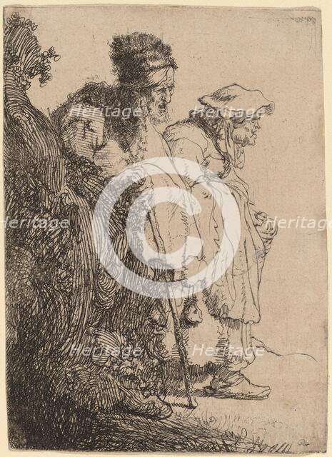 Beggar Man and Woman behind a Bank, c. 1630. Creator: Rembrandt Harmensz van Rijn.