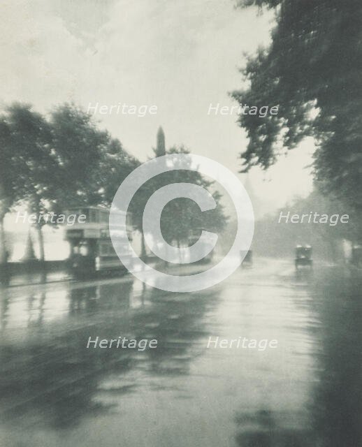 Inclemency - Victoria embankment. From the album: Photograph album - London, 1920s. Creator: Harry Moult.