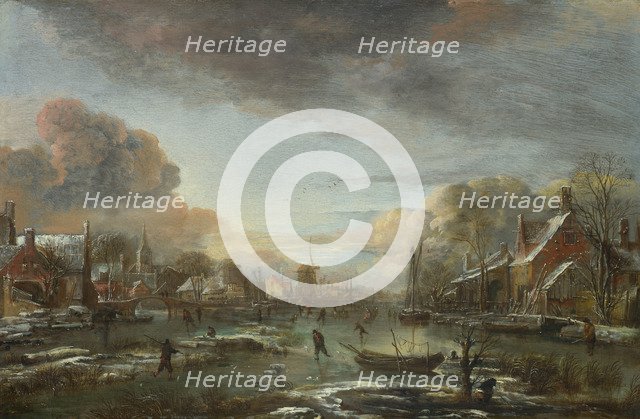 A Frozen River by a Town at Evening, ca 1665. Artist: Neer, Aert, van der (1603-1677)