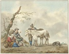 Resting travelers with two horses, 1783-1850. Creator: Louis Moritz.