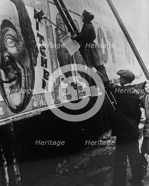 Woman bill poster, England, between c1915 and c1920. Creator: Bain News Service.