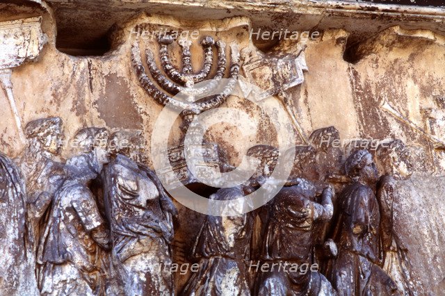 Roman troops carrying away the Menorah from the Temple at Jerusalem, 70. Artist: Unknown