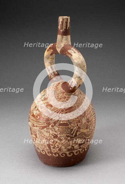 Stirrup Vessel with Fineline Painting Depicting Warriors in an Aquatic Scene, 100 B.C./A.D. 500. Creator: Unknown.