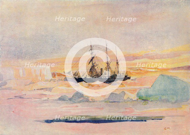 Shackleton's ship, the Nimrod, in McMurdo Sound, (1909), 1912. Artist: George Marston