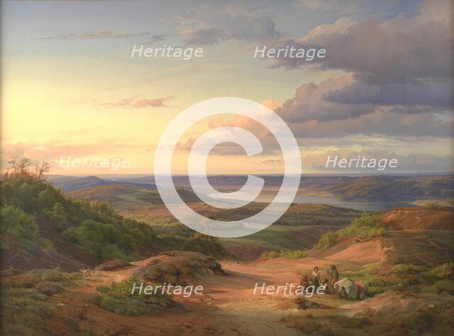 A Landscape near Himmelbjerget, Jutland. In the Foreground a Gypsy Family, 1842. Creator: Louis Gurlitt.