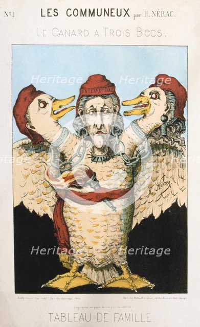 'Le Canard a Trois Becs', cartoon relating to the Paris Commune, 1871.  Artist: H Nerac