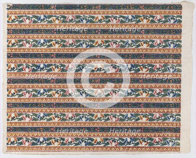 Sheet with six borders with vines and flower designs, late 18th-mid-..., late 18th-mid-19th century. Creator: Anon.