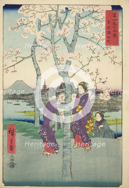 The Sumida Embankment in the Eastern Capital (Toto Sumida-zutsumi), from the series..., 1858. Creator: Ando Hiroshige.