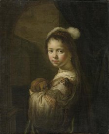 A Little Girl with a Puppy in Her Arms, 1635-1639. Creator: Flinck, Govaert (1615-1660).