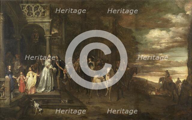 The Leavetaking of Captain Hendrik de Sandra (1619-1707), sent off by his Wife and Children, 1661. Creator: Pieter van Anraedt.