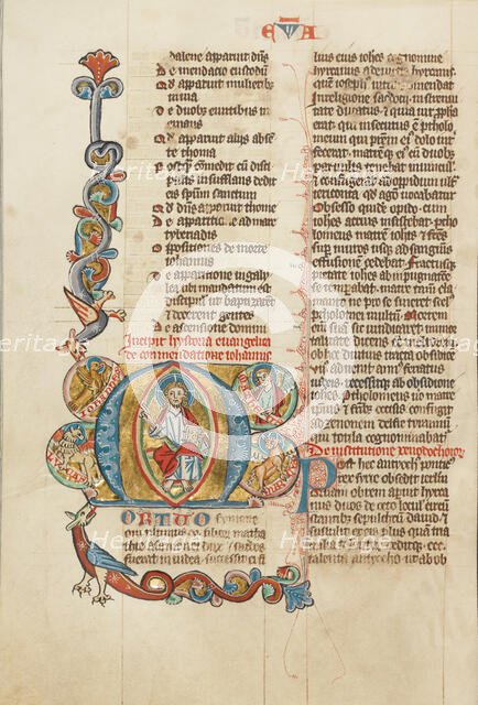 Initial M: Christ in Majesty; Historia Scholastica, about 1300. Creator: Unknown.