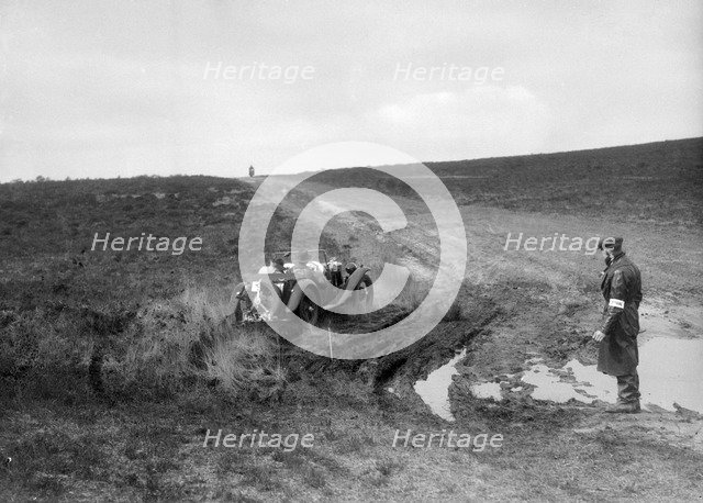 Swept-wing MG J2 competing in a motoring trial, Bagshot Heath, Surrey, 1930s. Artist: Bill Brunell.