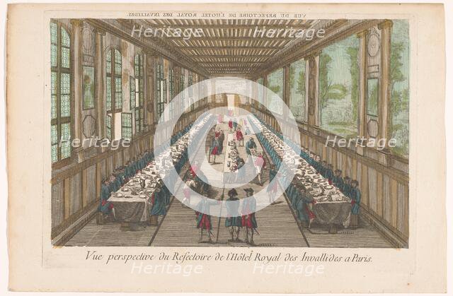 View of the dining room of the Hôtel des Invalides in Paris with a company of a meal, 1700-1799. Creator: Anon.