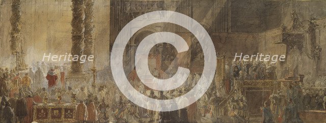 King Gustav III of Sweden Attending Christmas Mass in St Peter's Basilica in Vatican, 1783, 1780s.