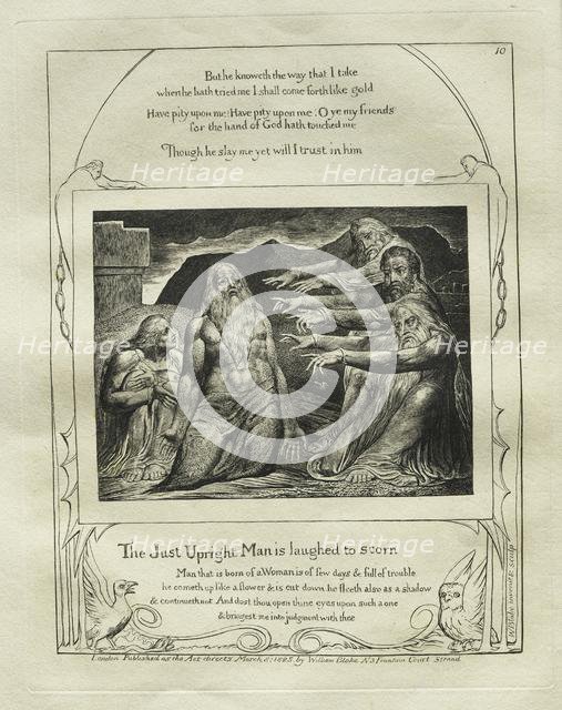 The Book of Job: Pl. 10, The Just Upright Man is Laughed to Scorn, 1825. Creator: William Blake (British, 1757-1827).