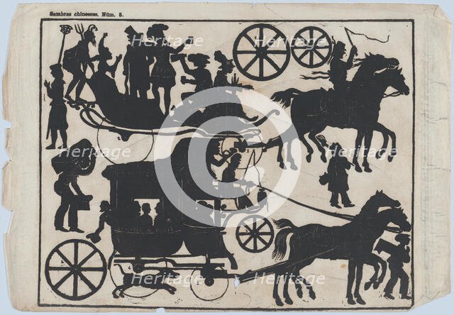 Sheet 5 of figures for Chinese shadow puppets, ca. 1850-70. Creator: Juan Llorens.