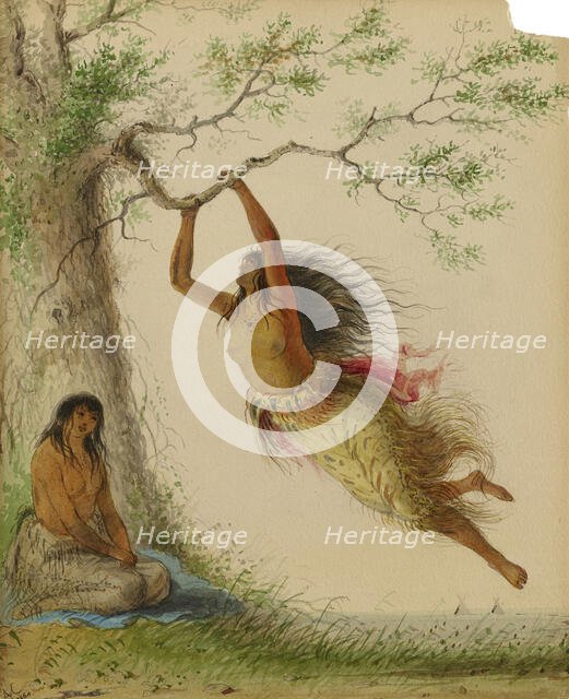 Indian Girls Swinging, 1860. Creator: Alfred Jacob Miller.