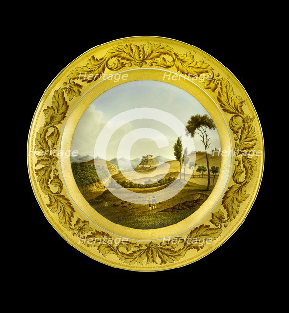 Dessert plate depicting the Lines of Torres Vedras, Portugal, 1810s. Artist: AJ Photographics.