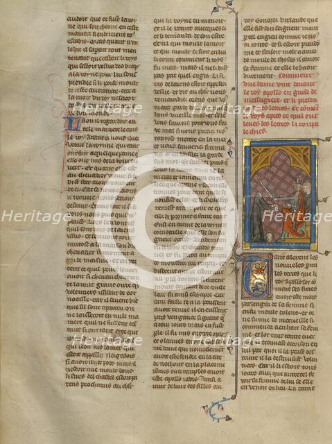 Apollo l'Aventureus Killing a Woman Disguised as a Messenger, about 1320-1340. Creator: Unknown.