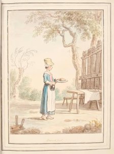 French Girl, leaf from 'A Collection of Dresses by David Allan Mostly from Nature', 1776. Creator: David Allan.
