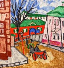 Cityscape (Landscape with a Coachman), 1910. Creator: Rozanova, Olga Vladimirovna (1886-1918).