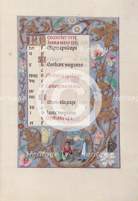 Hours of Queen Isabella the Catholic, Queen of Spain: Fol. 13r, December, c. 1500. Creator: Master of the First Prayerbook of Maximillian (Flemish, c. 1444-1519); Associates, and.