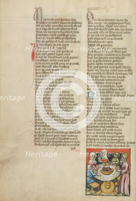 Abraham Organizing a Feast on the Day of Isaac's Weaning; Weltchronik, about 1400-1410. Creator: Unknown.