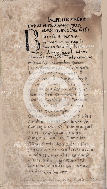 Historia Brittonum by Nennius. First page of manuscript, 11th century. Artist: Anonymous master  