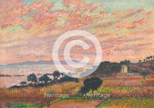 The bay at sunset (Saint Clair), 1916. Creator: Rysselberghe, Théo van (1862-1926).