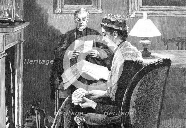 On a certain evening the Canon was sitting with his sister, as usual..., 1883. Creator: R. Taylor.