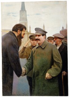 'Josef Stalin and the geophysicist Otto Y Schmidt', 1930s. Artist: Jakov Kalinichenko