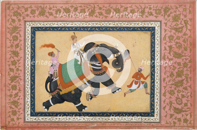 Prince Riding an Elephant, 16th-17th century. Creator: Khem Karan.