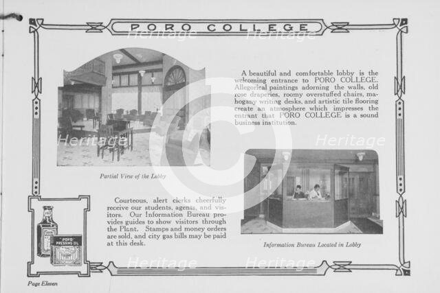 Poro College; Partial view of the lobby; Information Bureau located in lobby, 1922. Creator: Unknown.