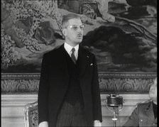 Kurt Schuschnigg, Austrian Chancellor Giving a Speech with Galeazzo Ciano, Italian Foreign..., 1930s Creator: British Pathe Ltd.