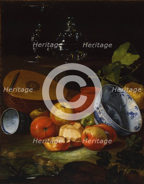 Mandolin, cup and bowl, porcelain, apples, 1706. Artist: Monari (Munari), Cristoforo (1667-1720)